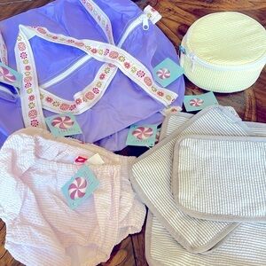 Oh Mint Embroidery Blank Lot Seersucker Duffel Bloomers Pink Yellow Purple Grey